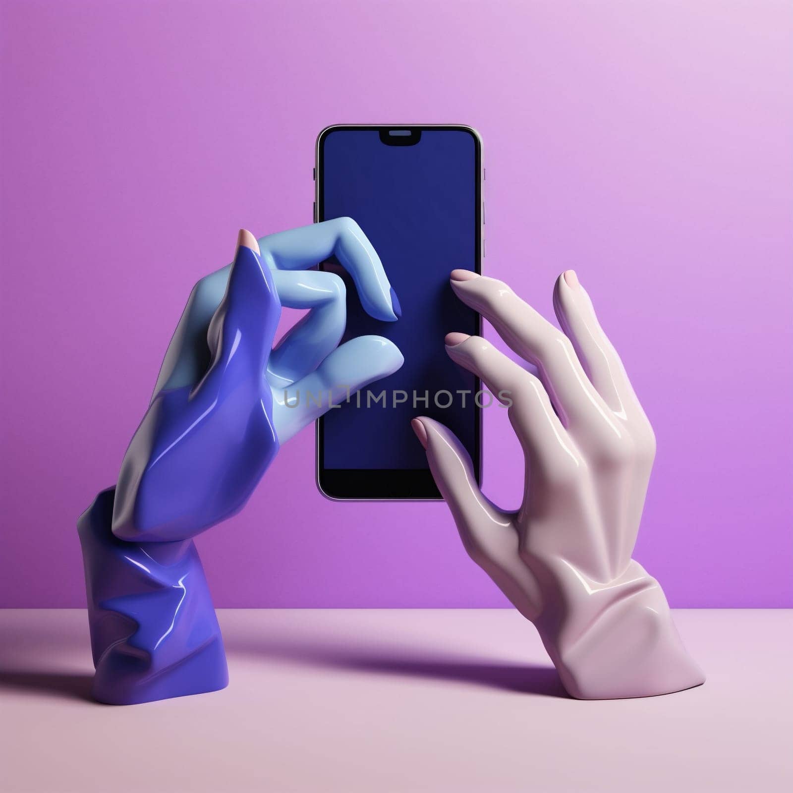 modern purple collage background art online hand design phone screen hold. Generative AI. by Vichizh