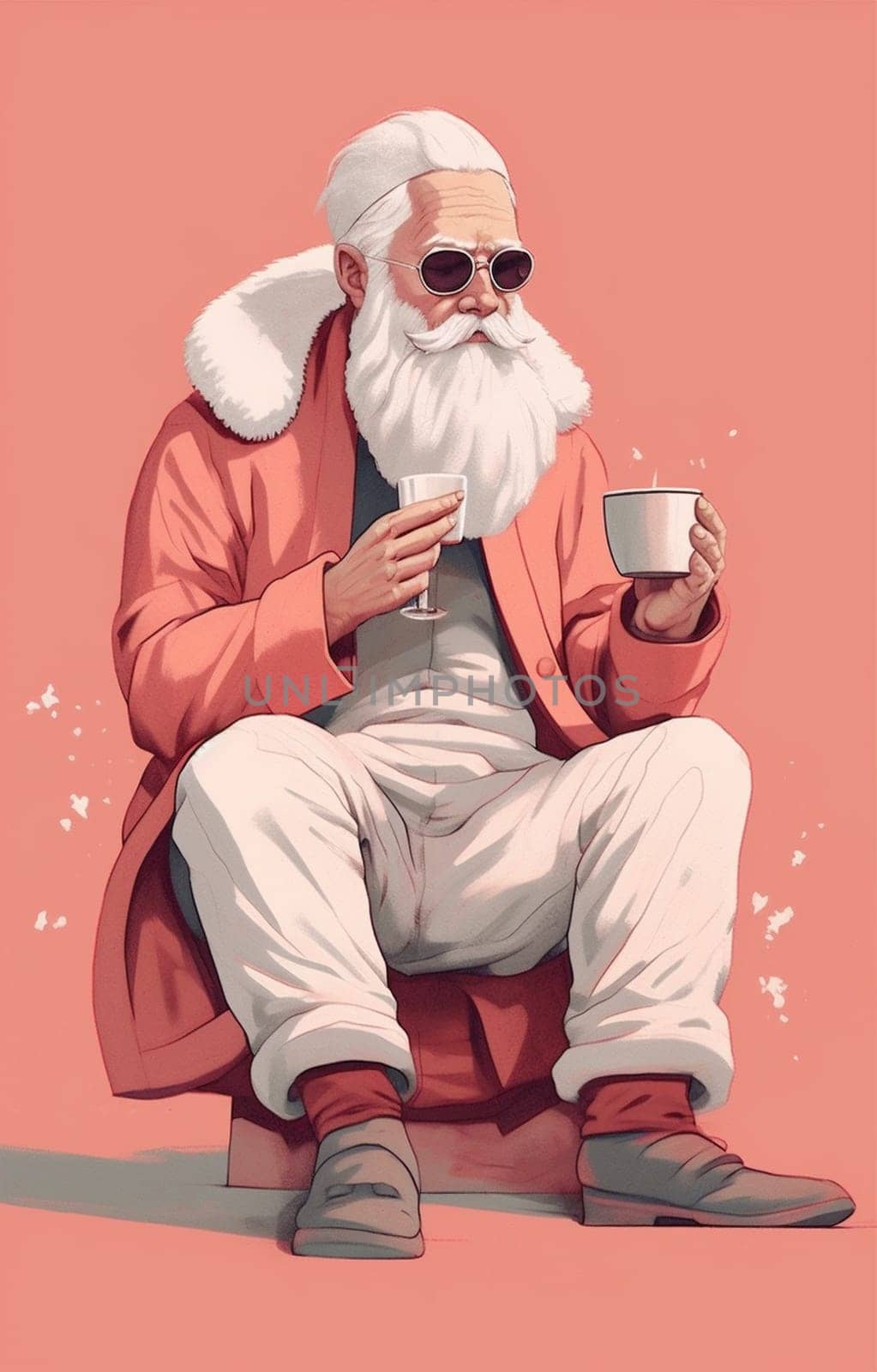 abode man time hot mug santa drink male beverage christmas content home merry drinking claus relaxing festivity cosy cute merry holiday leisure christmas. Generative AI.