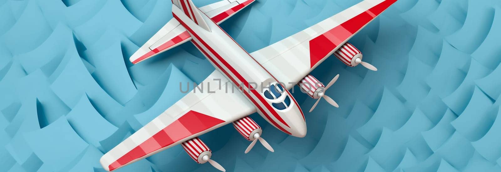 plane red business background fly flight white aircraft blue air aeroplane. Generative AI. by Vichizh