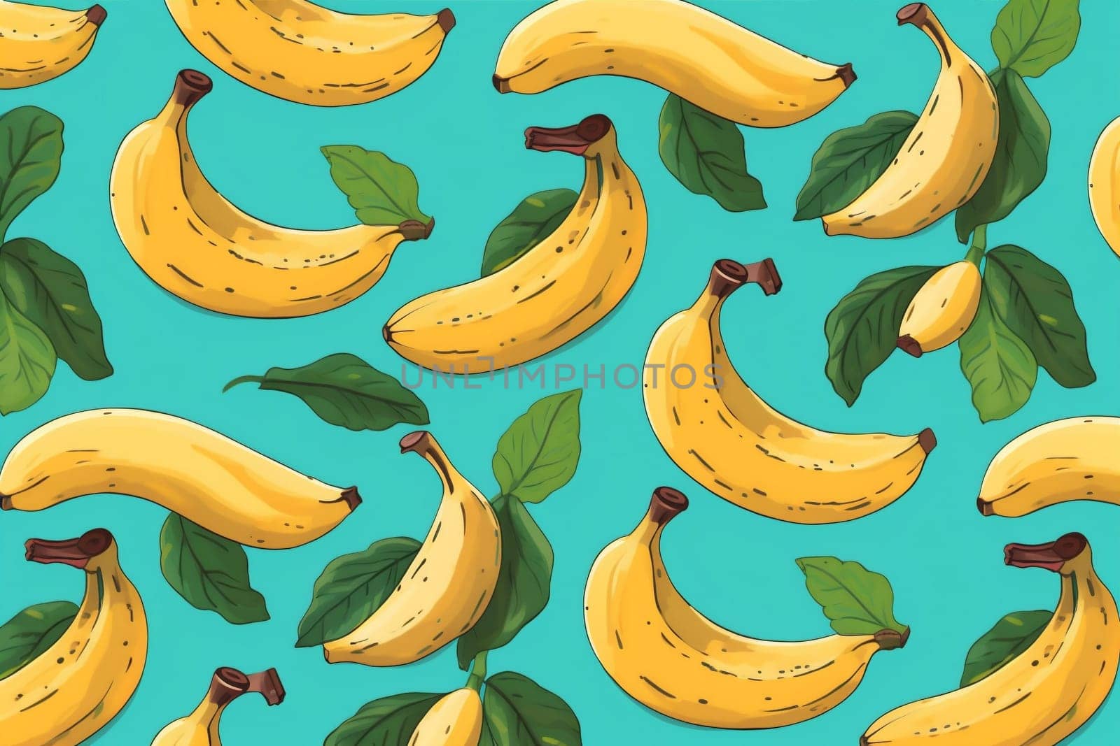 sweet yellow fruit background trendy food pattern blue fresh banana print. Generative AI. by Vichizh
