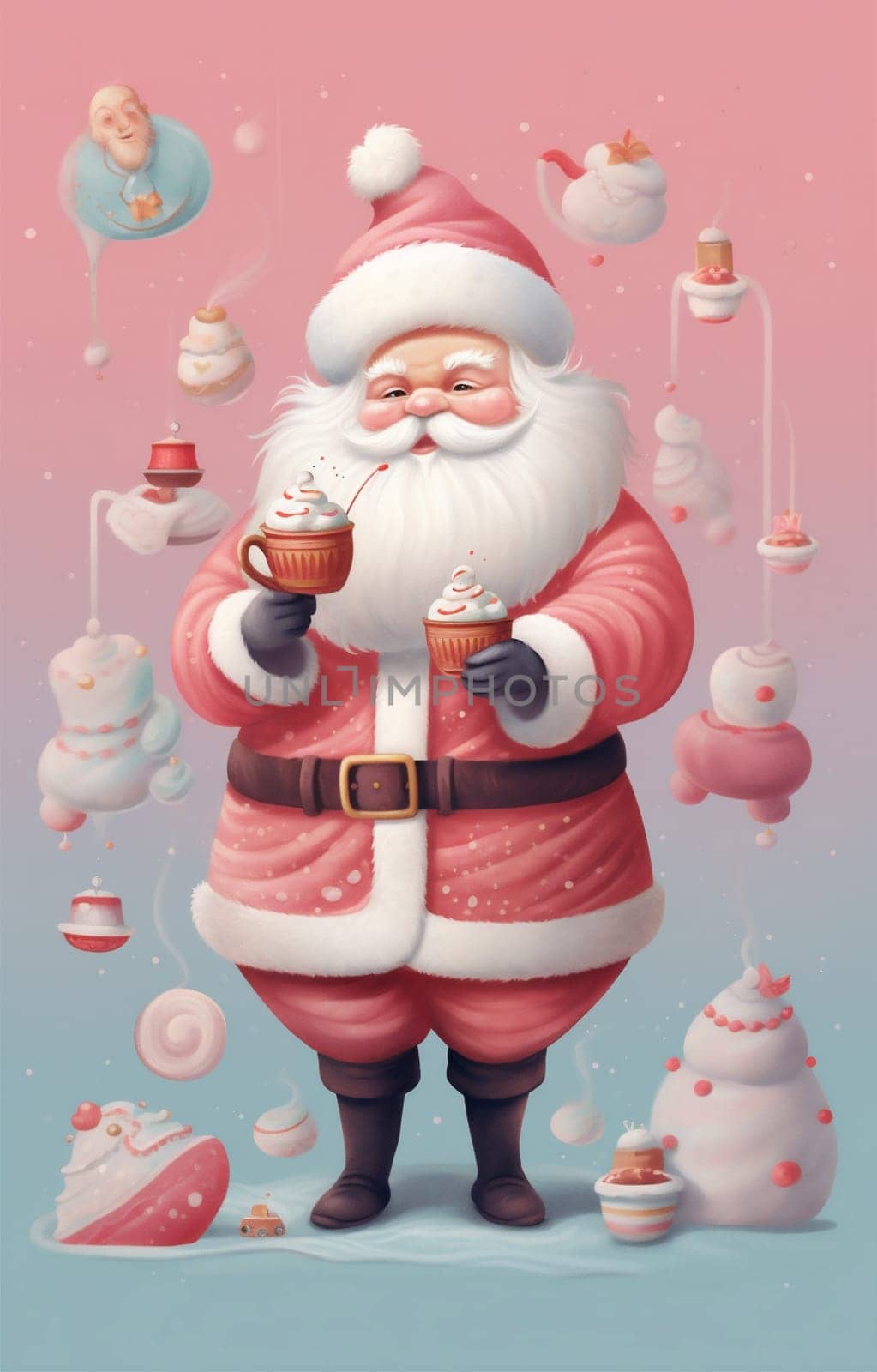 man father merry christmas cookies claus mug home cosy domicile decoration household drink male year santa calm beverage hot cute drinking holiday. Generative AI.