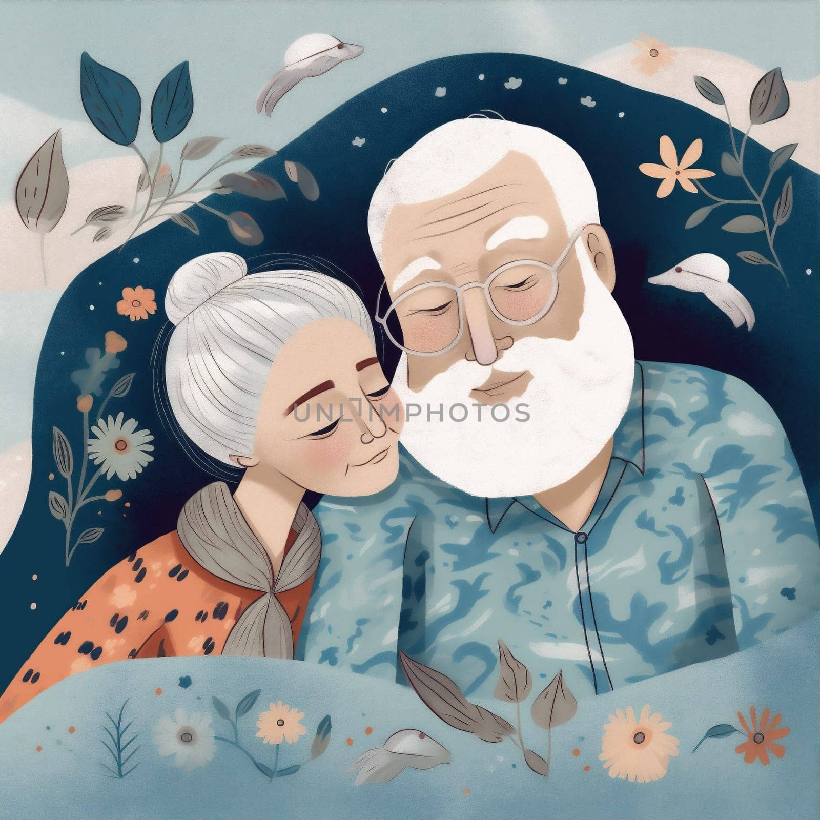 woman partner man book happy senior old together rest grandfather couple bed retired asleep female sleeping elderly lying adult pillow love bedtime. Generative AI.