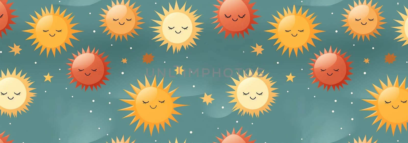 Cute pattern with happy sun. Seamless pattern with sun Contemporary composition. wall decor. Mid century art print. Trendy texture for print, textile, packaging, giftware colorful