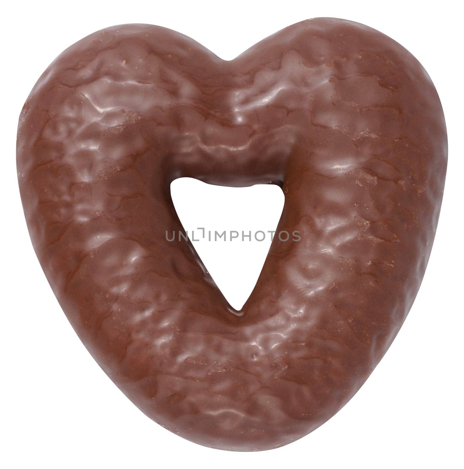 Chocolate gingerbread cookies in heart shape on white isolated background, top view by ndanko