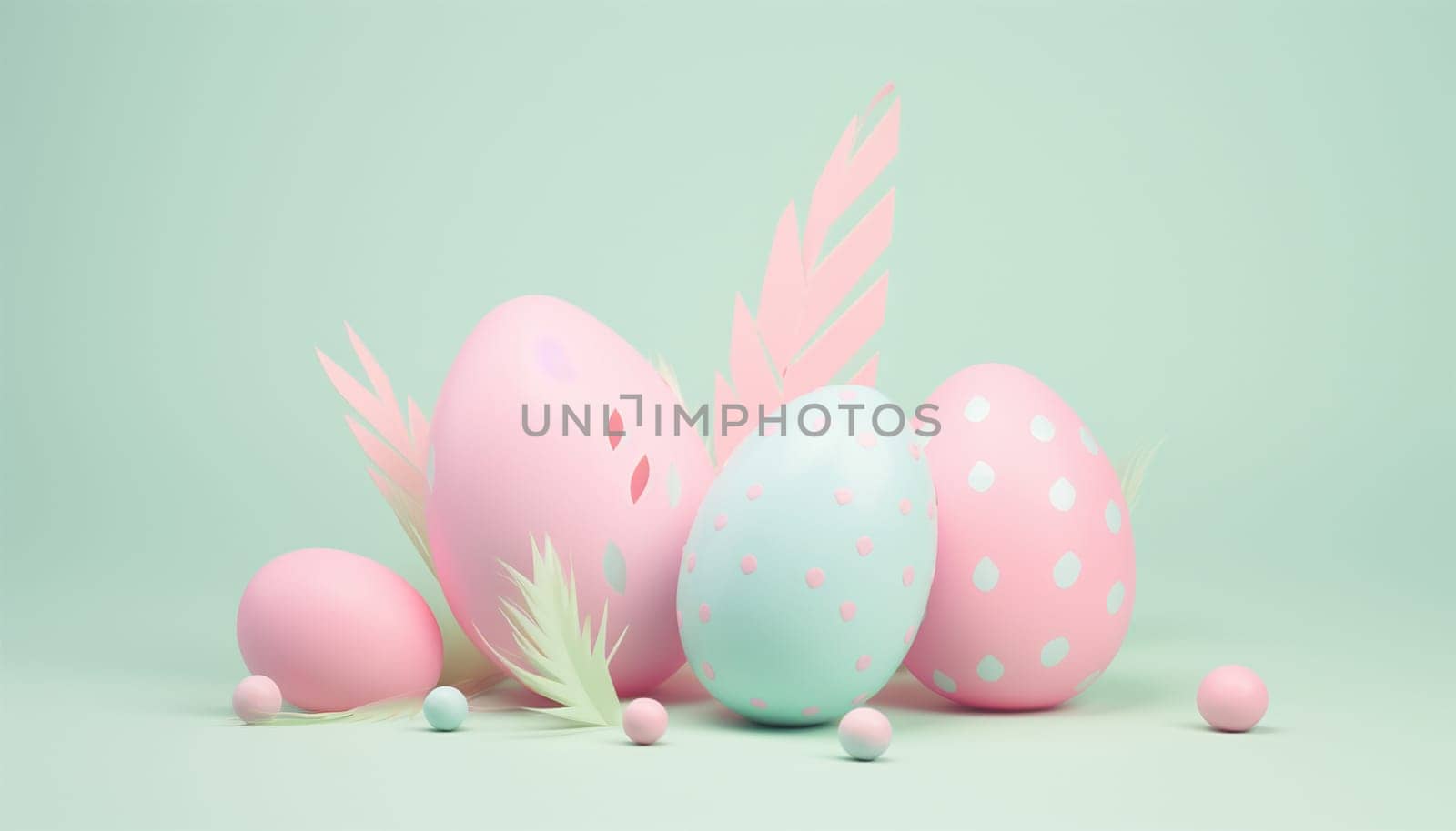 Light pastel Easter eggs design with copy space. Set of blue, pink and yellow 3D eggs shape frames design. Elements for happy Easter day festival design. Collection of geometric oval for product display or text space. Top view. illustration Happy Easter Space for text