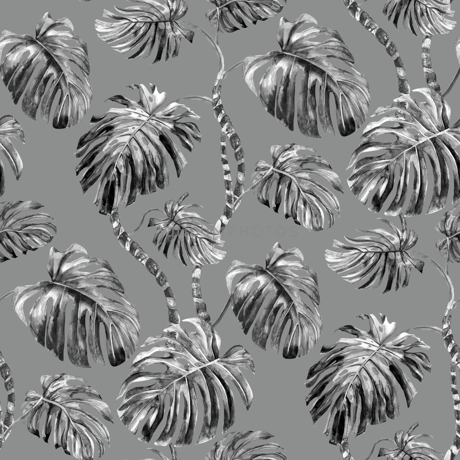 Seamless pattern in monochrome shades with monstera flower painted by MarinaVoyush