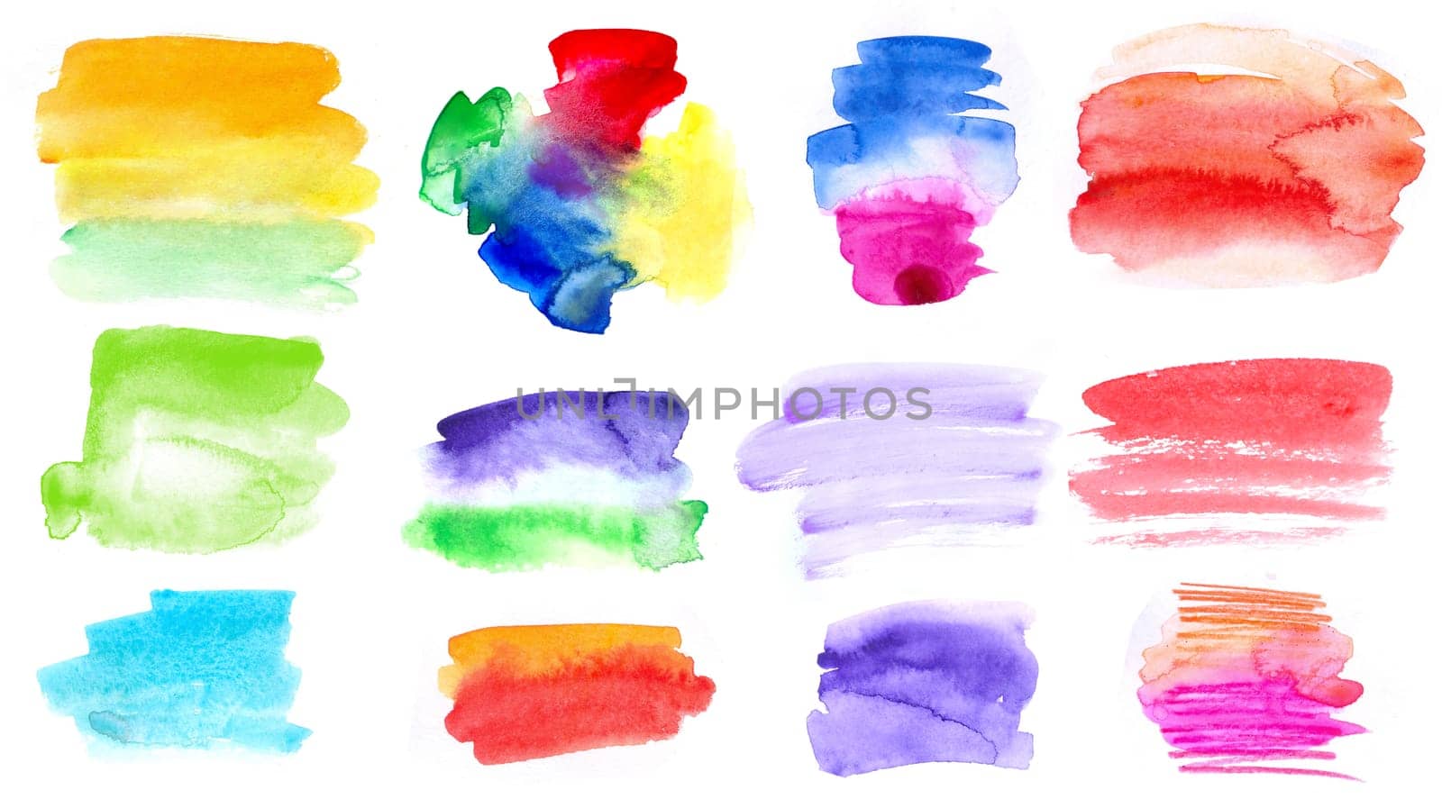 watercolor multicolored brush strokes spots for social media design and paints