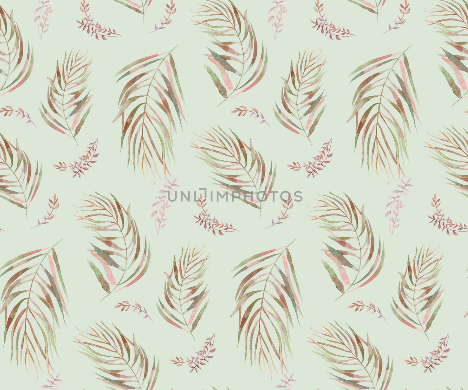 Seamless watercolor botanical pattern with tropical leaves for textile