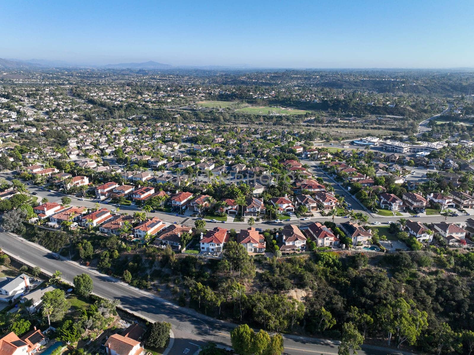 Aerial view of houses in Vista in San Diego Carlsbad by Bonandbon