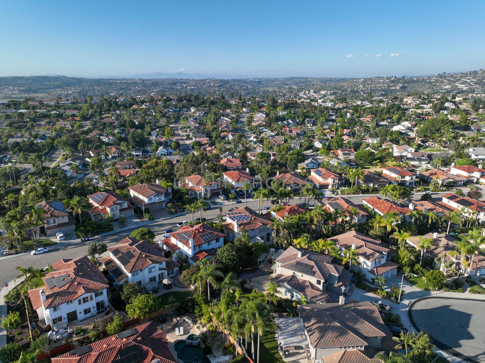 Aerial view of houses in Vista in San Diego Carlsbad by Bonandbon