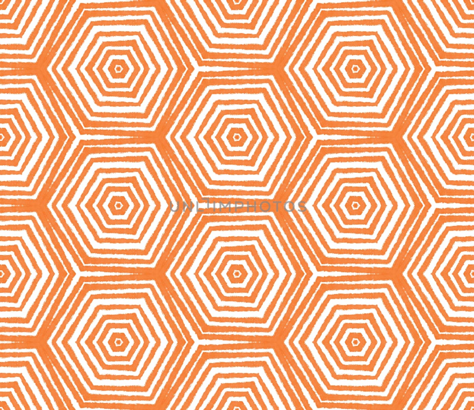 Ethnic hand painted pattern. Orange symmetrical kaleidoscope background. Summer dress ethnic hand painted tile. Textile ready amazing print, swimwear fabric, wallpaper, wrapping.