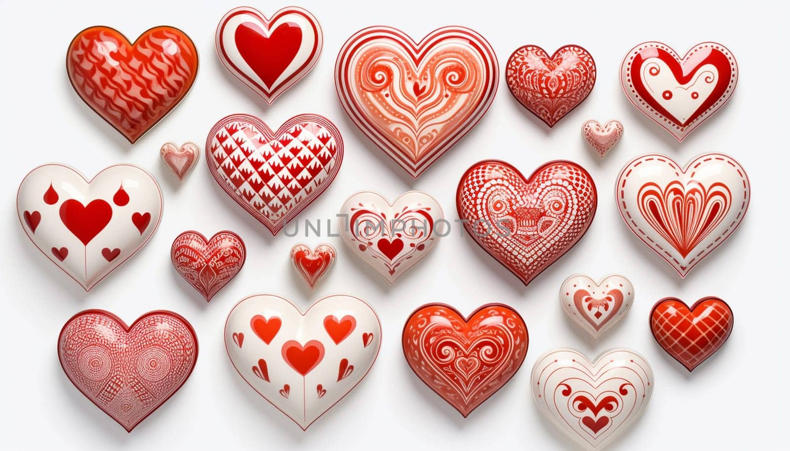 Set of pastel pink and red soft 3D heart shape frame design. Collection of geometric backdrop for cosmetic product display. Elements for valentine day festival design. Top view. illustration Copy space