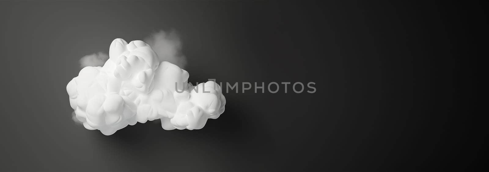 White 3d cartoon cloud black background. cartoon clouds on dark background. Various white cloud shapes for games, animations, web. illustration Copy space Space for text