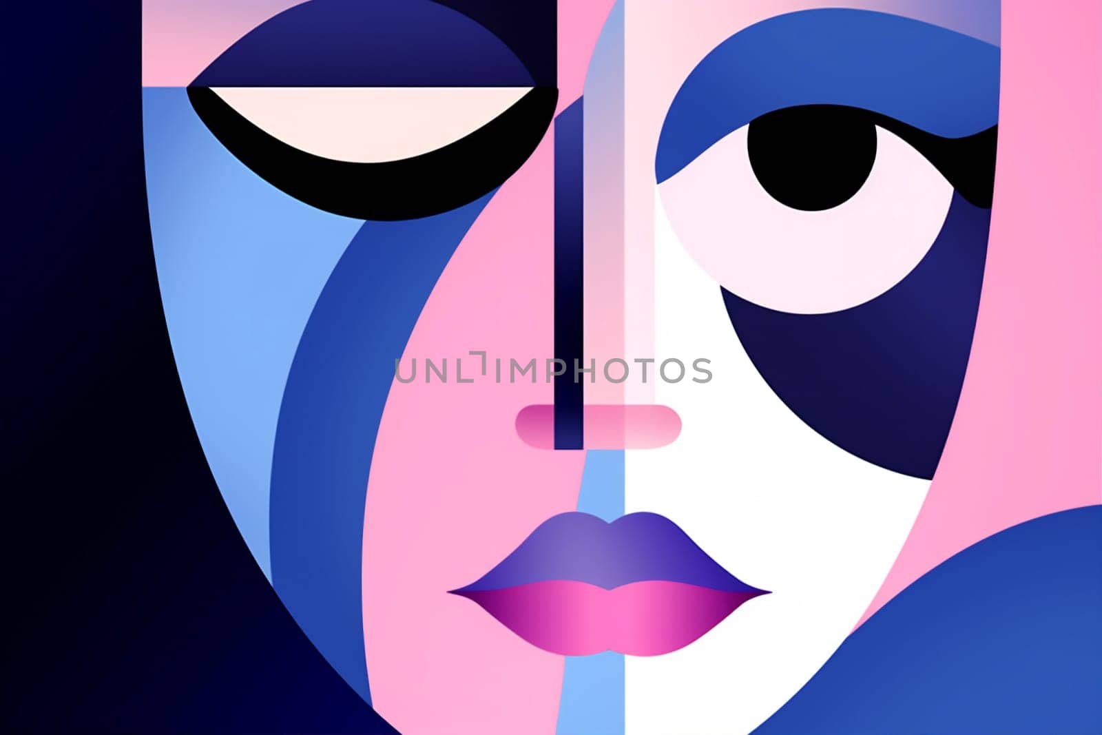man woman illustration competition minimal lifestyle print modern poster abstract cubist minimalist cubism face line fashion graphic modernism portrait isolated white. Generative AI.
