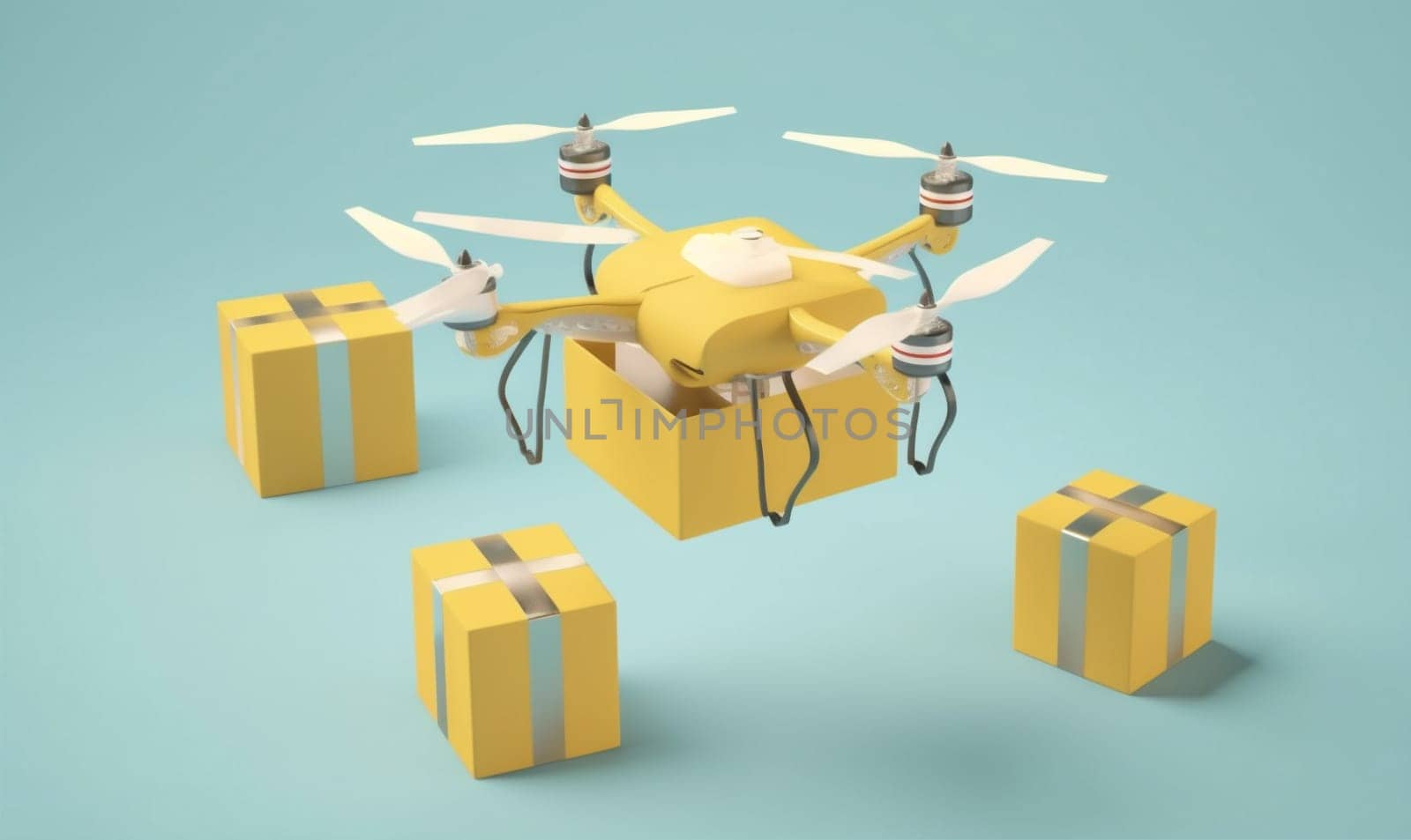 city delivery fast helicopter air cargo drone technology sky flying blue background fly parcel flight copter business blue aircraft shipping robot. Generative AI.