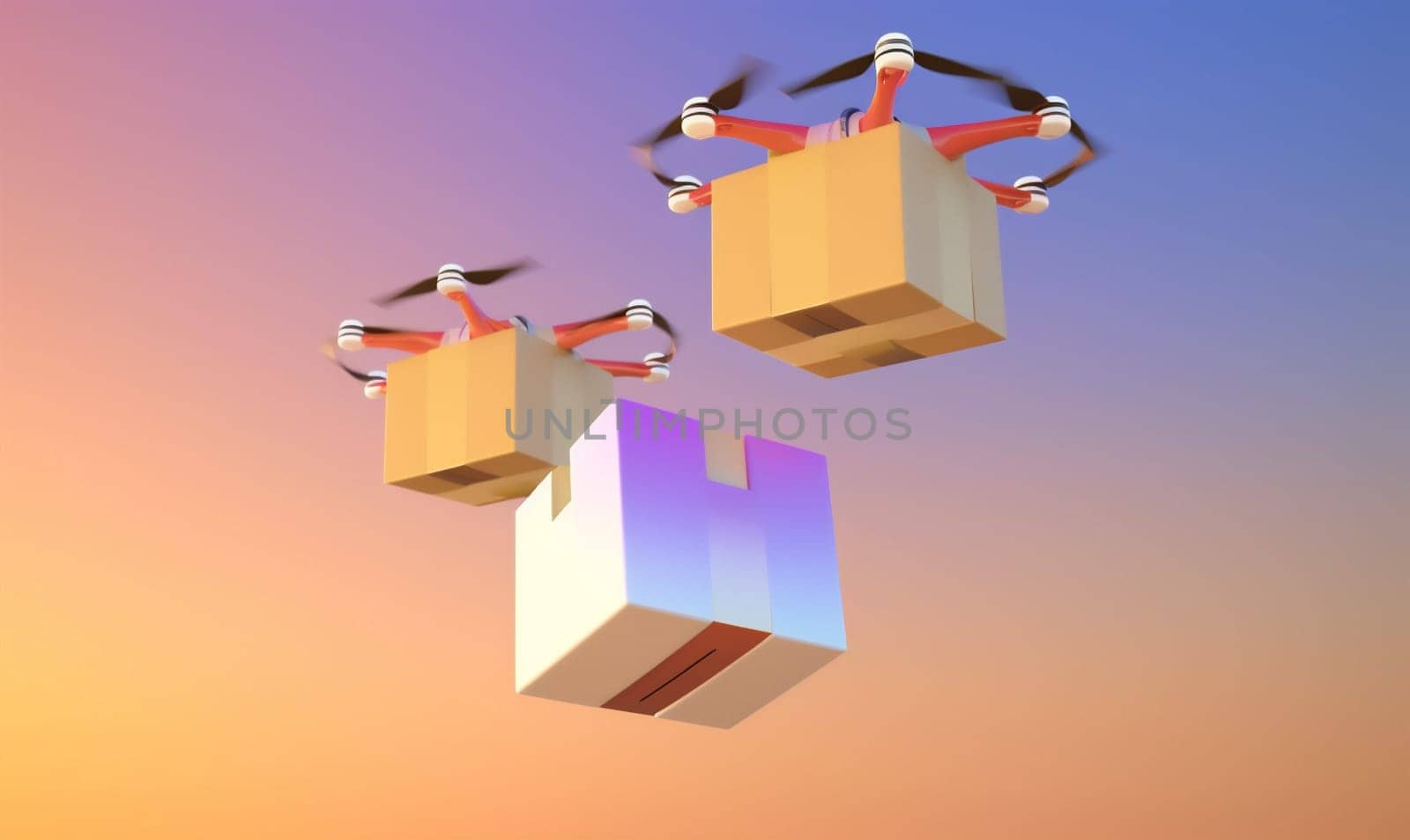 transportation aircraft concept speed background city blue box shipping express cargo delivery blue parcel helicopter fly technology drone fast propeller air. Generative AI.