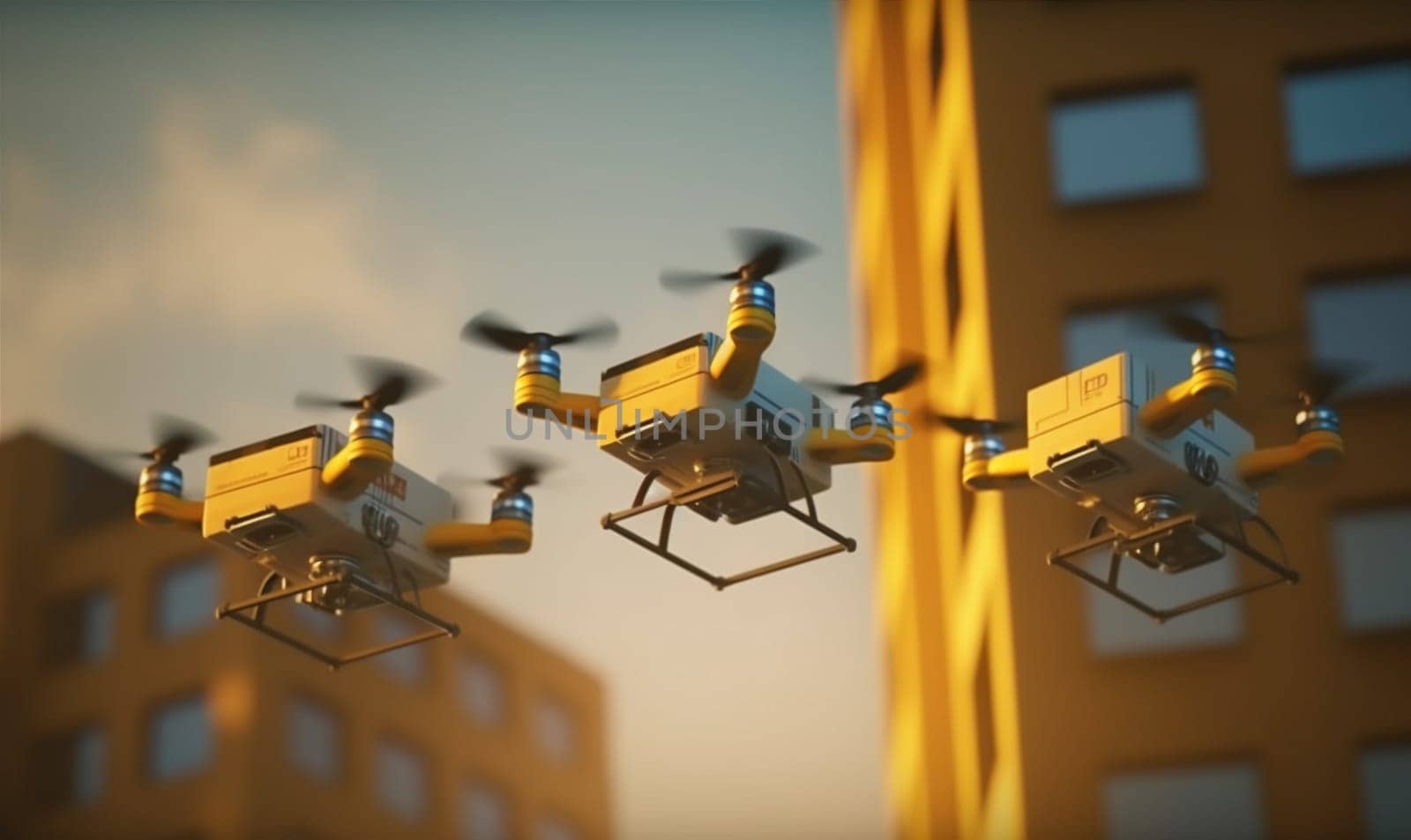 business cargo fast aircraft industry technology package mail air fly drone helicopter box shipment transportation copter shipping city delivery blue. Generative AI.