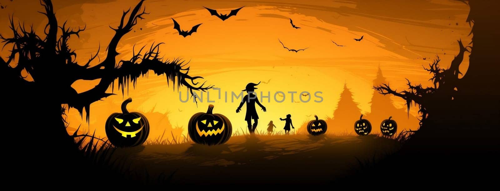 pumpkin dark night orange ghost october halloween black holiday horror. Generative AI. by Vichizh