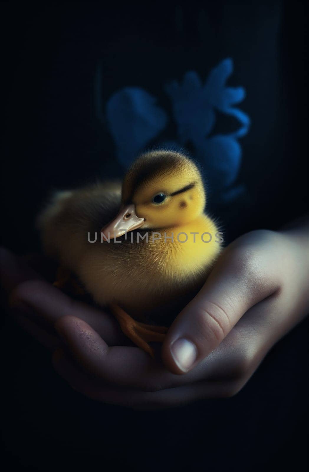 duck hand bird little child close-up yellow girl farm duckling. Generative AI. by Vichizh