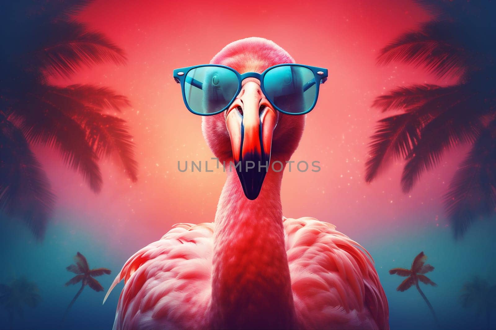 feather summer party flamingo tropical sunglasses animal bird hipster pink. Generative AI. by Vichizh