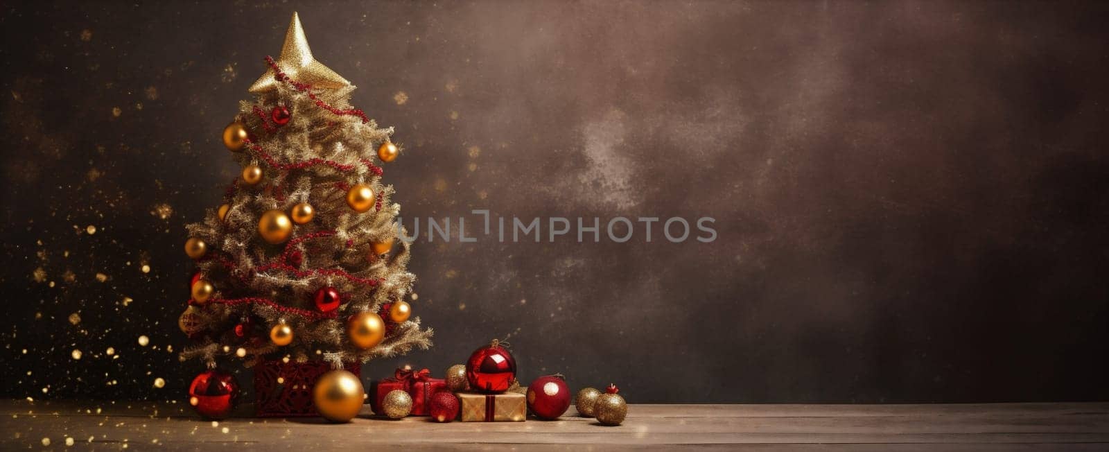 vintage christmas copy light holiday new space table retro tree new celebration top magic year decoration wood festive display food christmas party year. Generative AI.