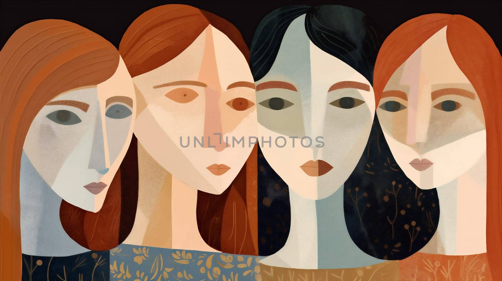 woman fashion crowd white ethnicity group black adult female together social friendship concept portrait face diversity ethnic young colours girl character. Generative AI.