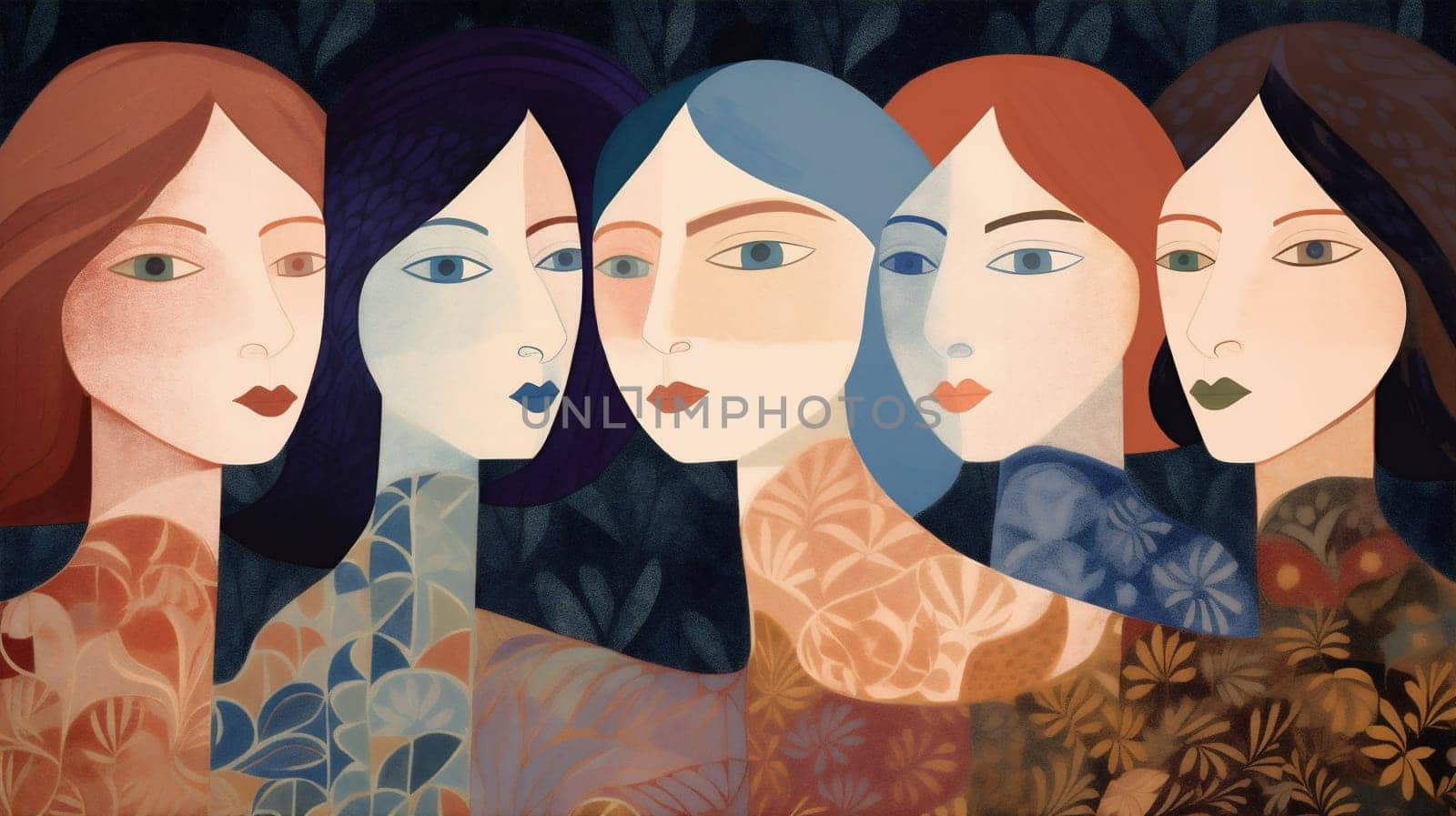 woman social feminist together group adult background female person white ethnicity face silhouette portrait illustration young team girl diversity lifestyle african character. Generative AI.