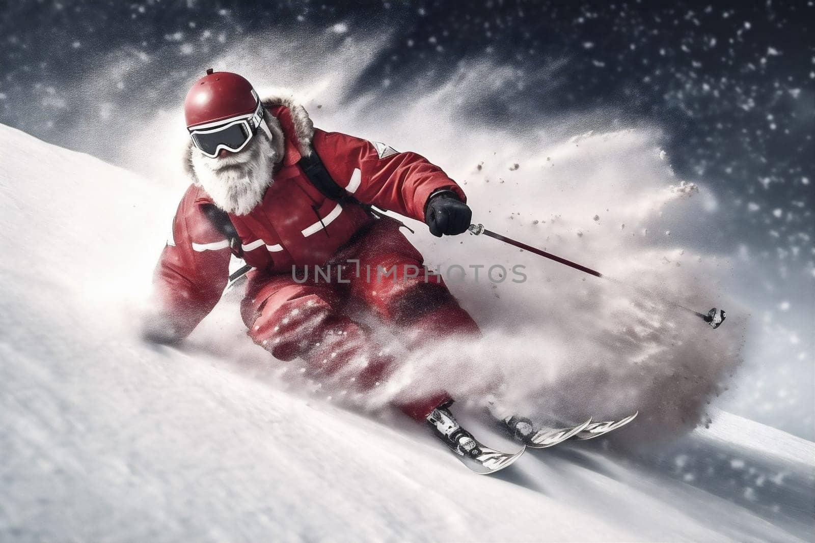 winter sport skier santa holiday mountain snow ski christmas snowboarder. Generative AI. by Vichizh