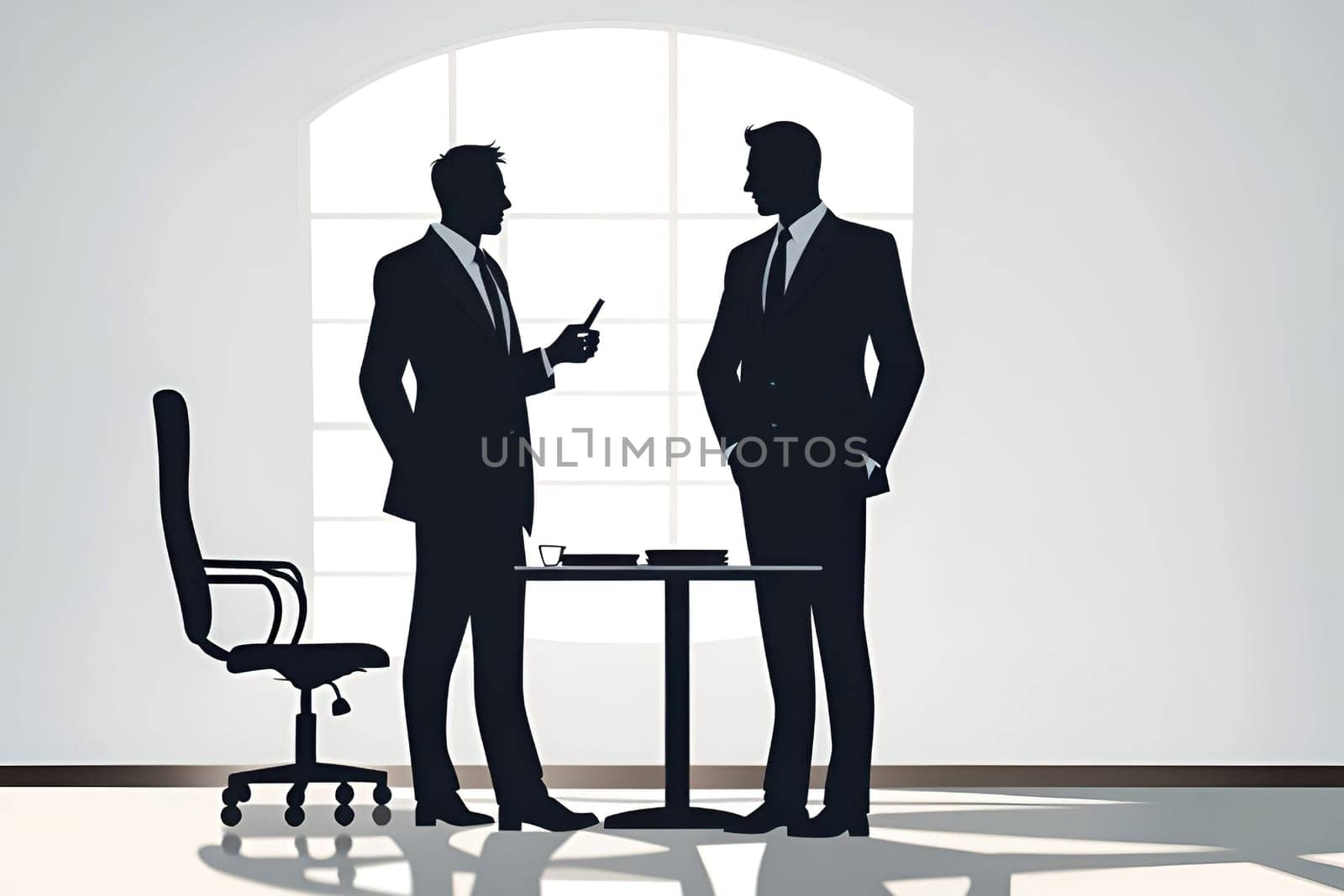 Silhouette of two businessmen sitting at the table in the office by yilmazsavaskandag