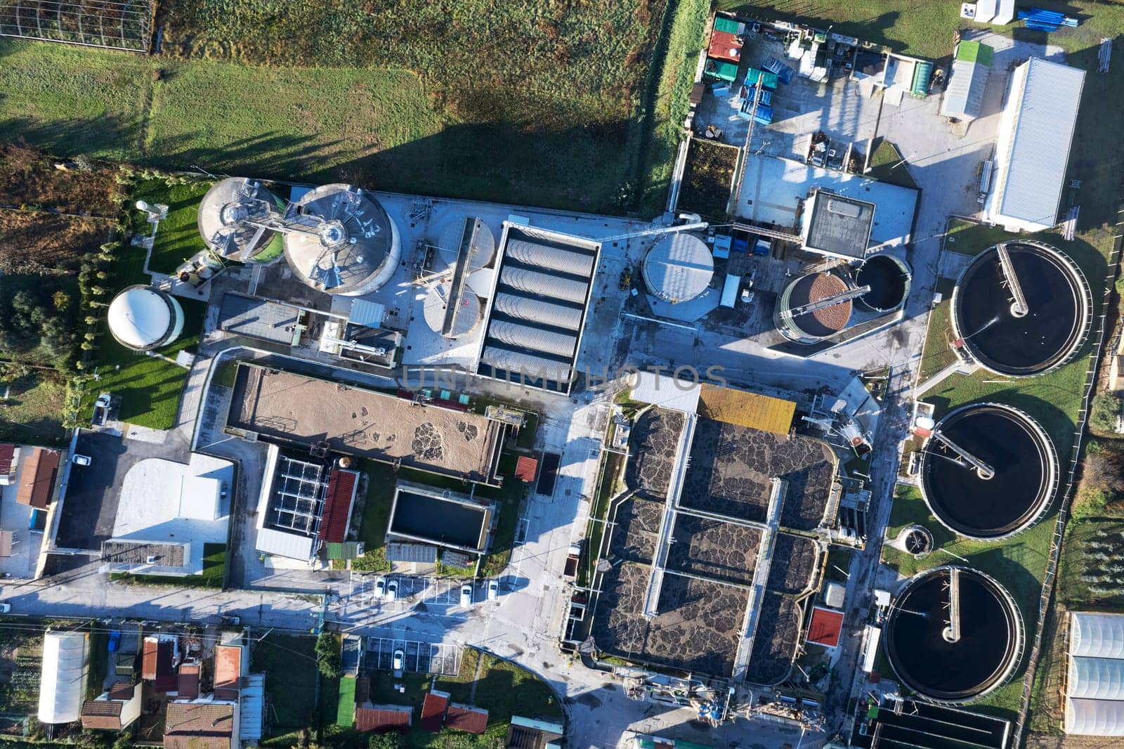 Aerial photographic documentation of a sewage purification center 