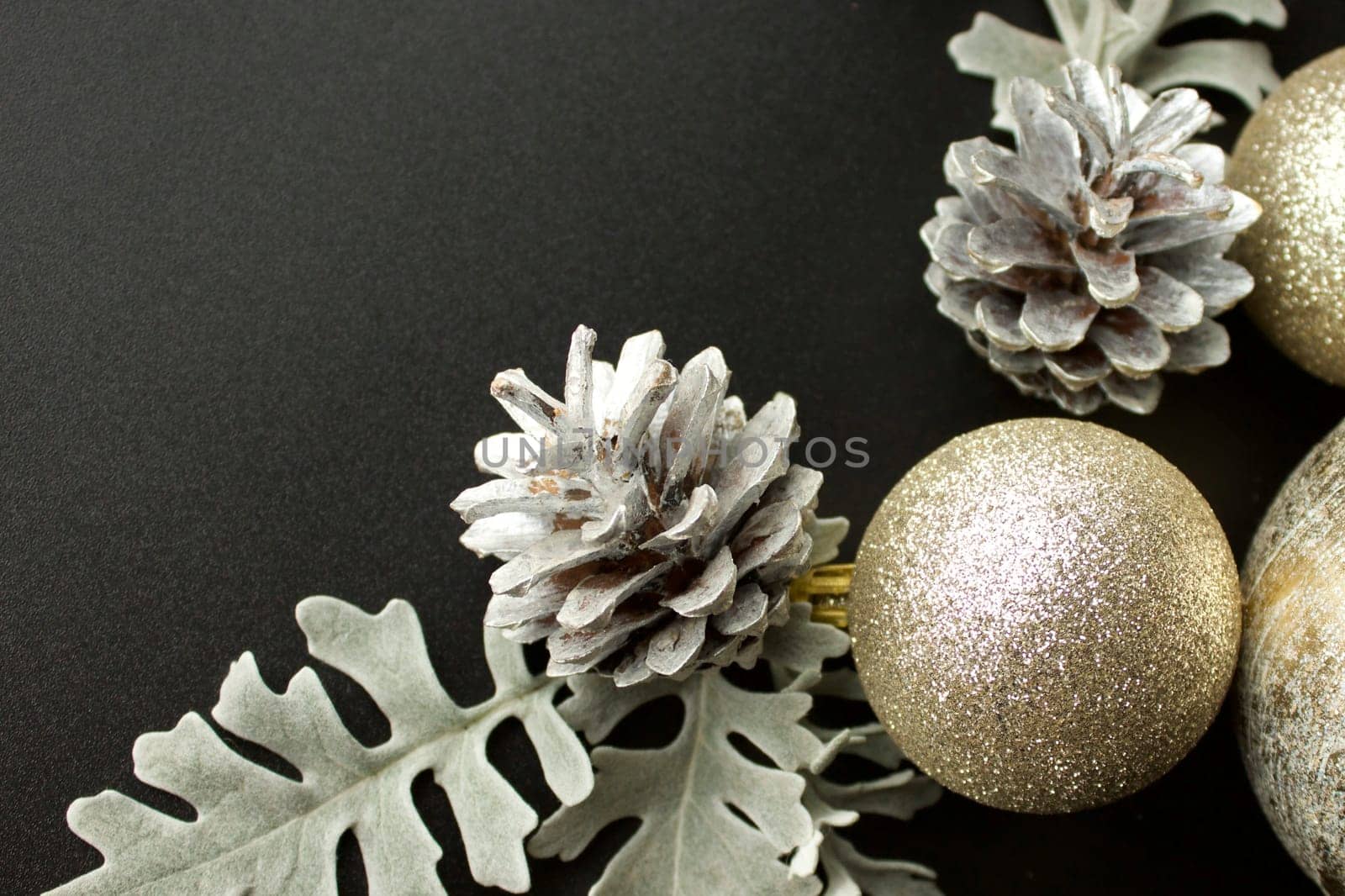 christmas tree with golden balls and decorations on a white background. High quality photo