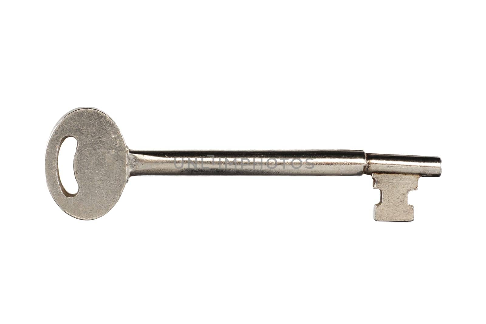 Silver skeleton key for sash and dead locks isolated on white with clipping path