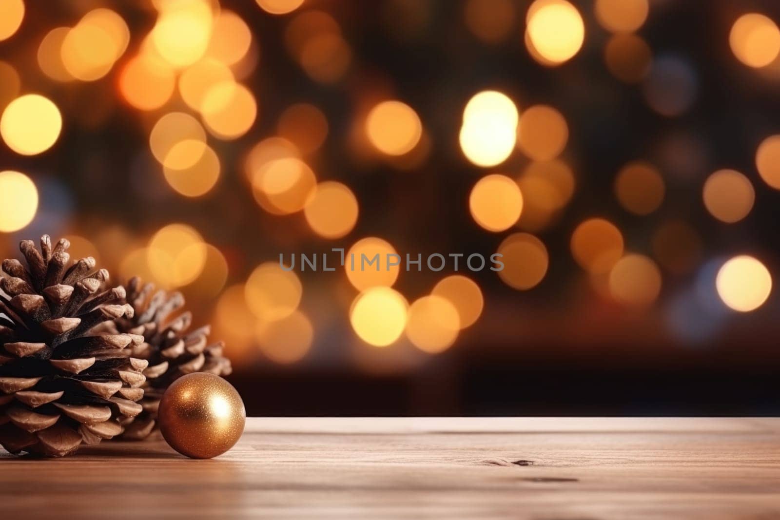 Merry Christmas and Happy New Year background with empty wooden table comeliness by biancoblue