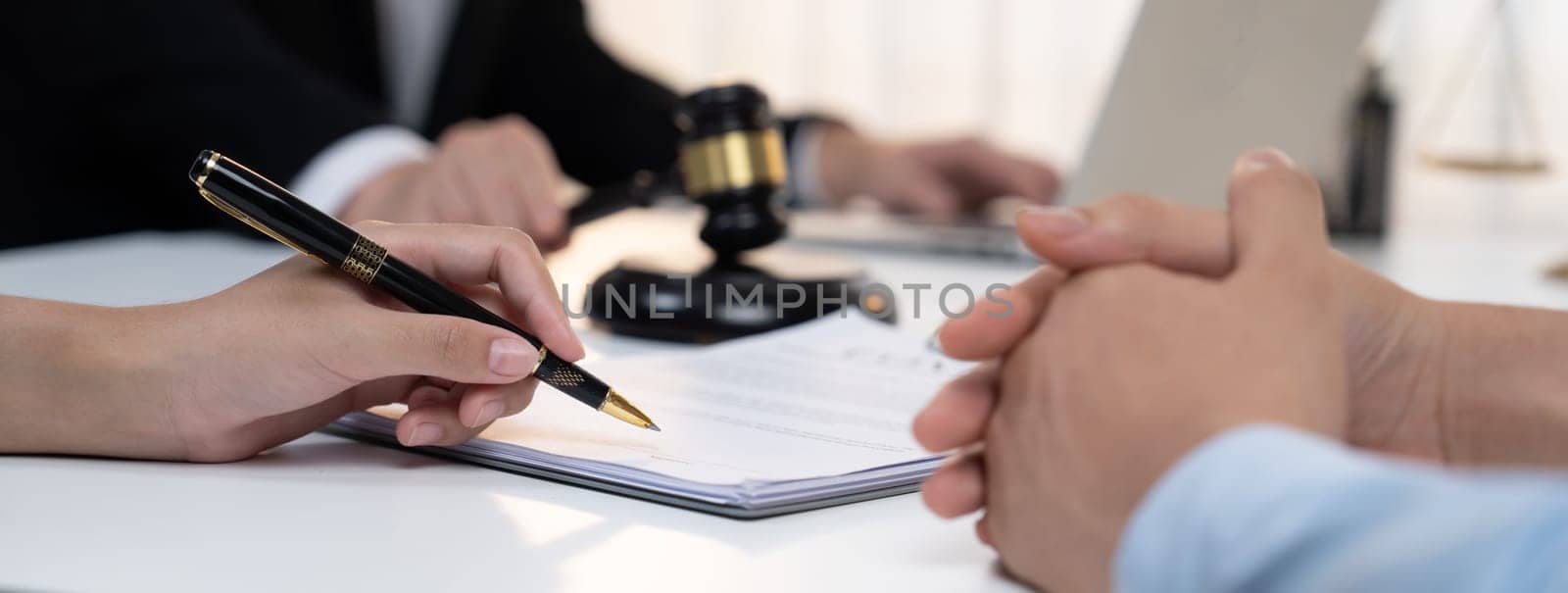 Couples file for divorcing and seek assistance from law firm to divide property after breakup. Obligations contract assist by lawyer in negotiating settlement agreement meeting. Panorama Rigid