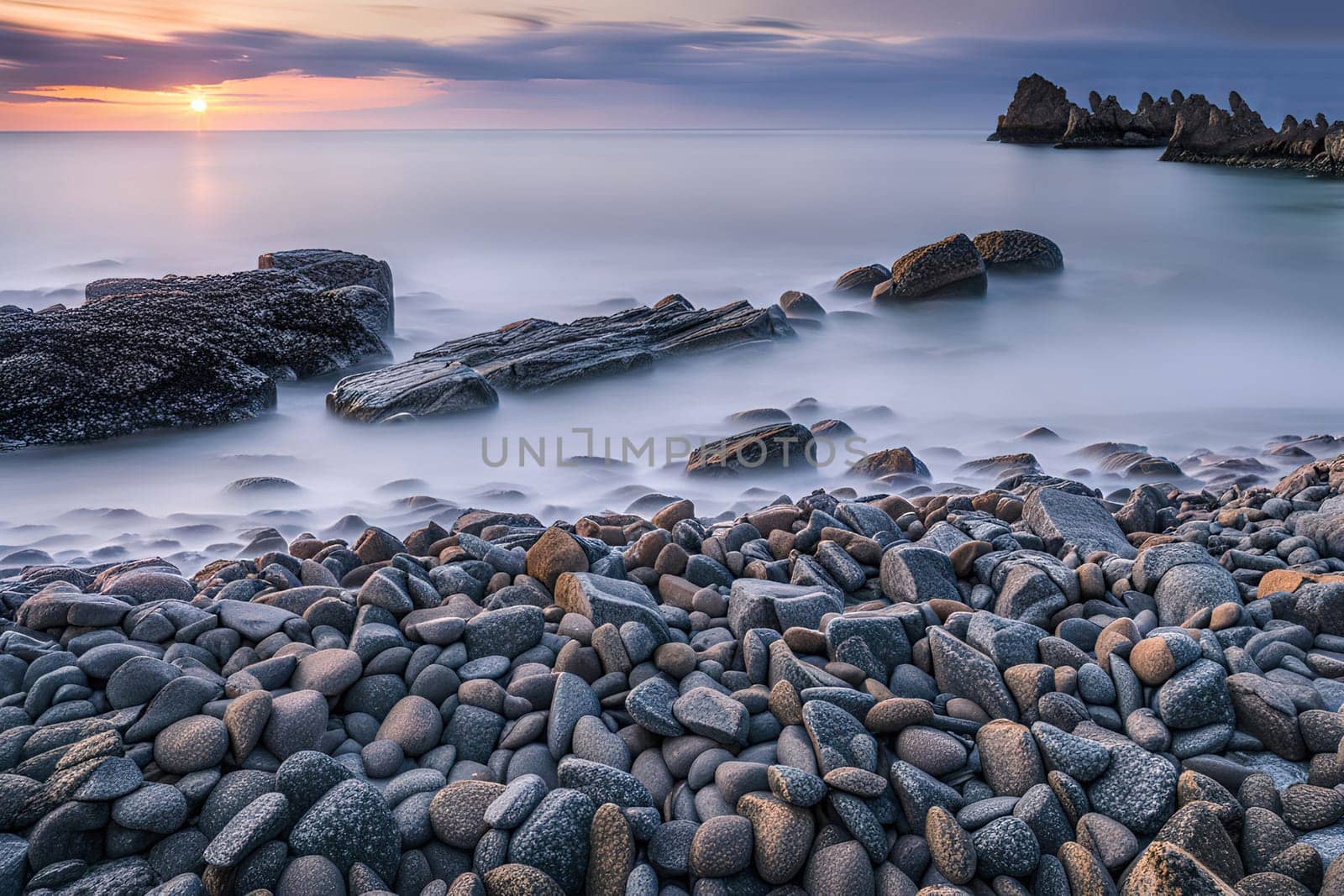 Beautiful seascape with long exposure of rocks and sea at sunset. by yilmazsavaskandag