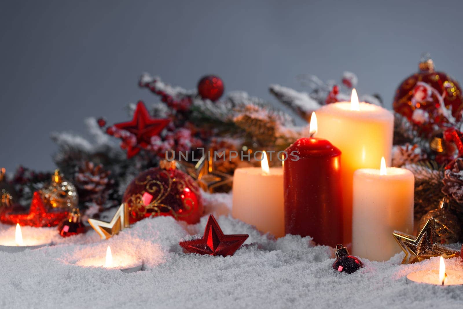 Christmas candles with decor by Yellowj