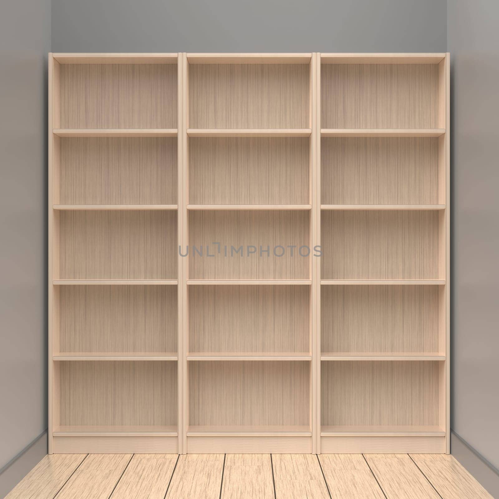 Empty wooden bookcases by magraphics