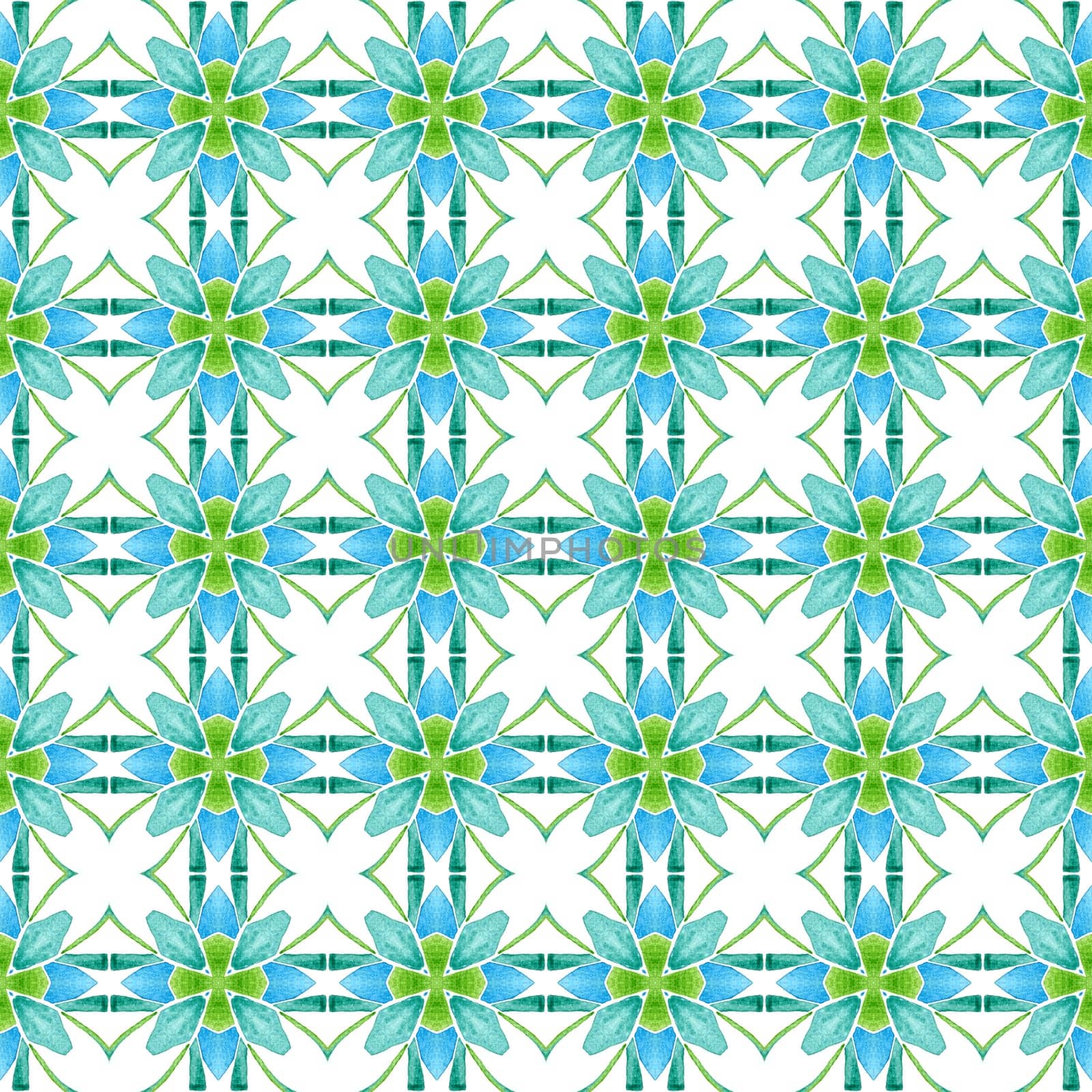 Medallion seamless pattern. Green likable boho chic summer design. Watercolor medallion seamless border. Textile ready bold print, swimwear fabric, wallpaper, wrapping.