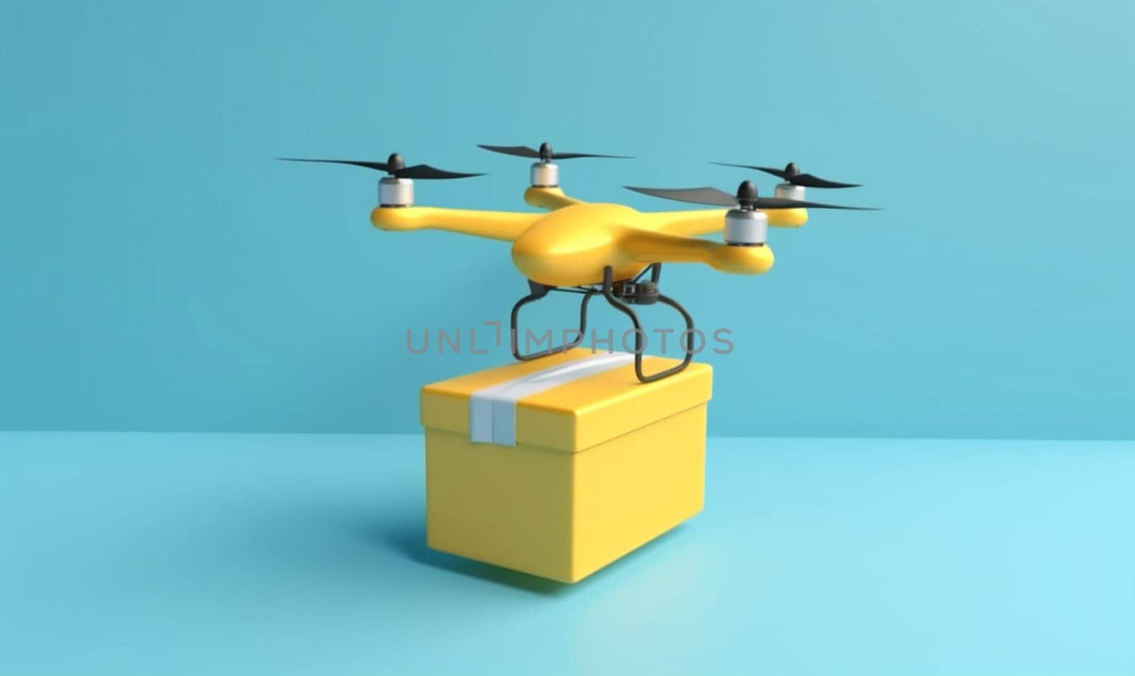 aerial logistic technology fast drone propeller robot innovation copter delivery blue air parcel cargo city shipment helicopter aircraft flight fly. Generative AI.