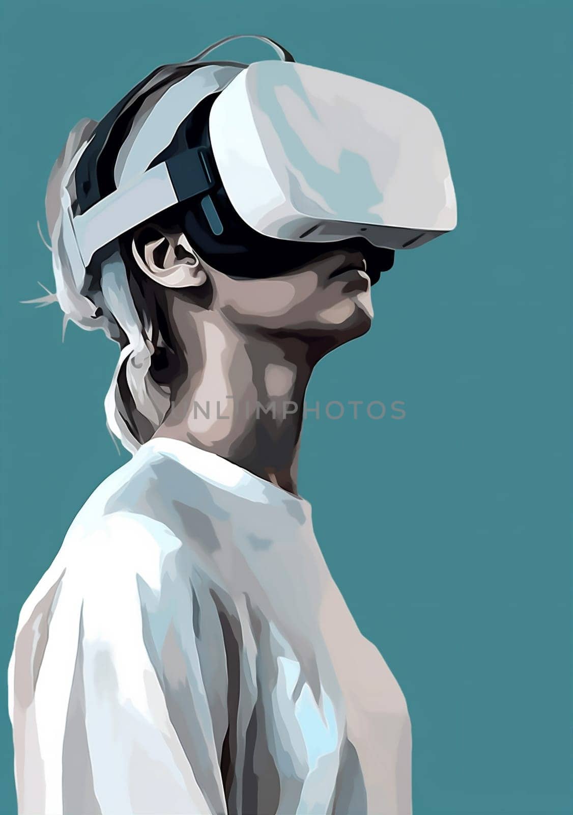 person man gadget headset glasses vr goggles technology digital futuristic cyber. Generative AI. by Vichizh