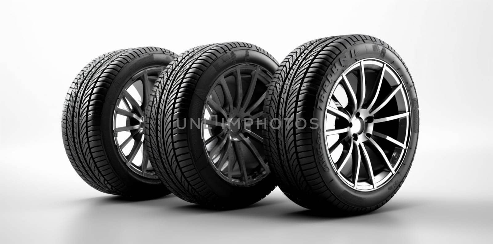 tyre automobile auto heap rubber wheel car tire change rim garage equipment race white isolated object profile black road background transportation. Generative AI.
