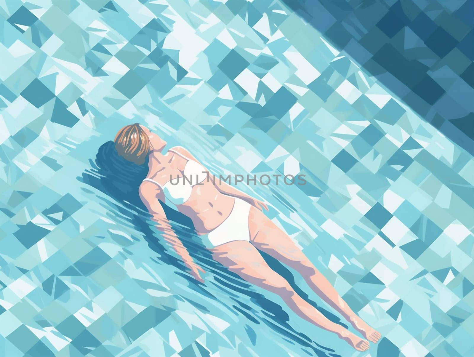 woman pool holiday young person swim water illustration vacation summer girl. Generative AI. by Vichizh