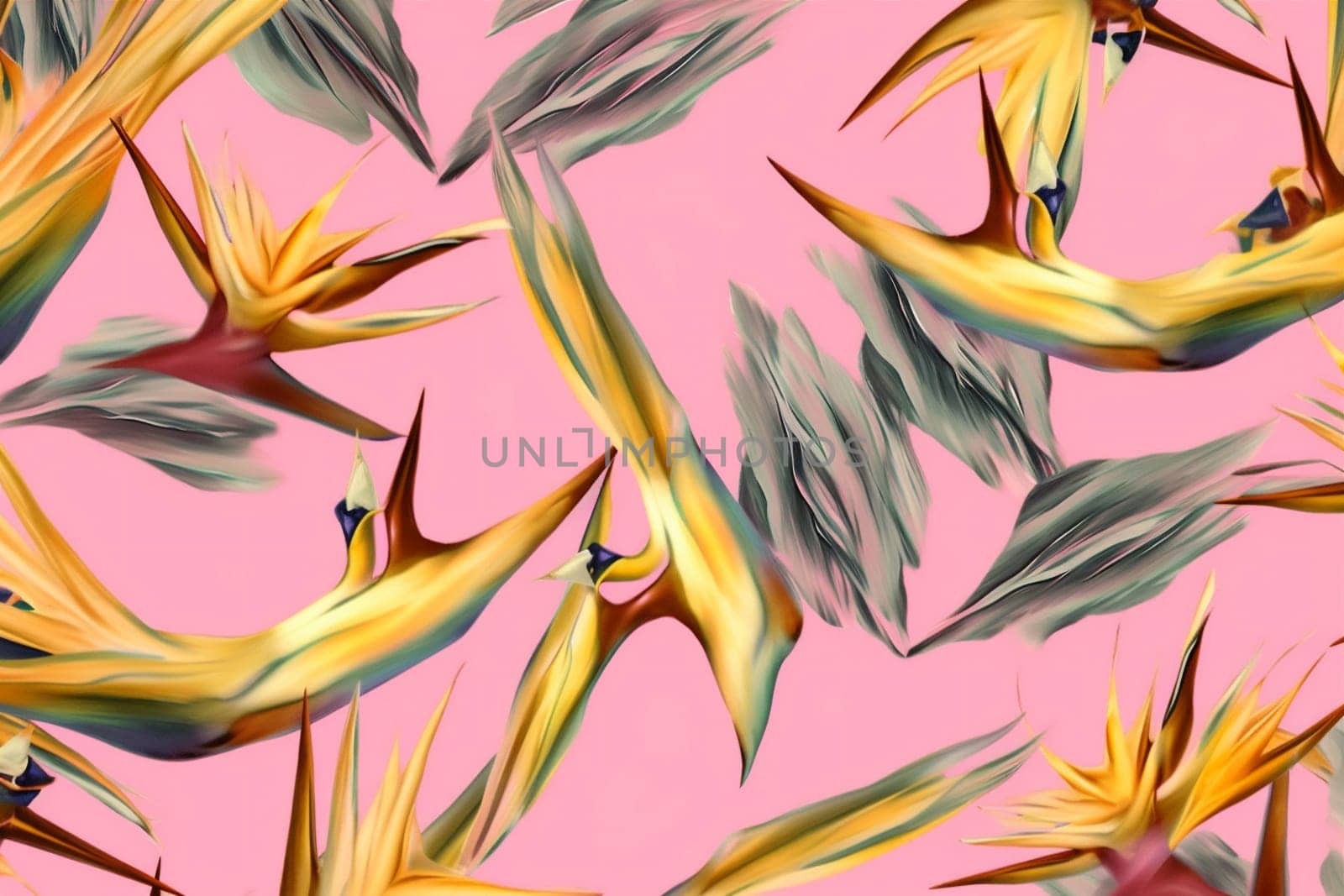 trendy jungle flower pattern colorful leaf pink seamless orange tropical. Generative AI. by Vichizh