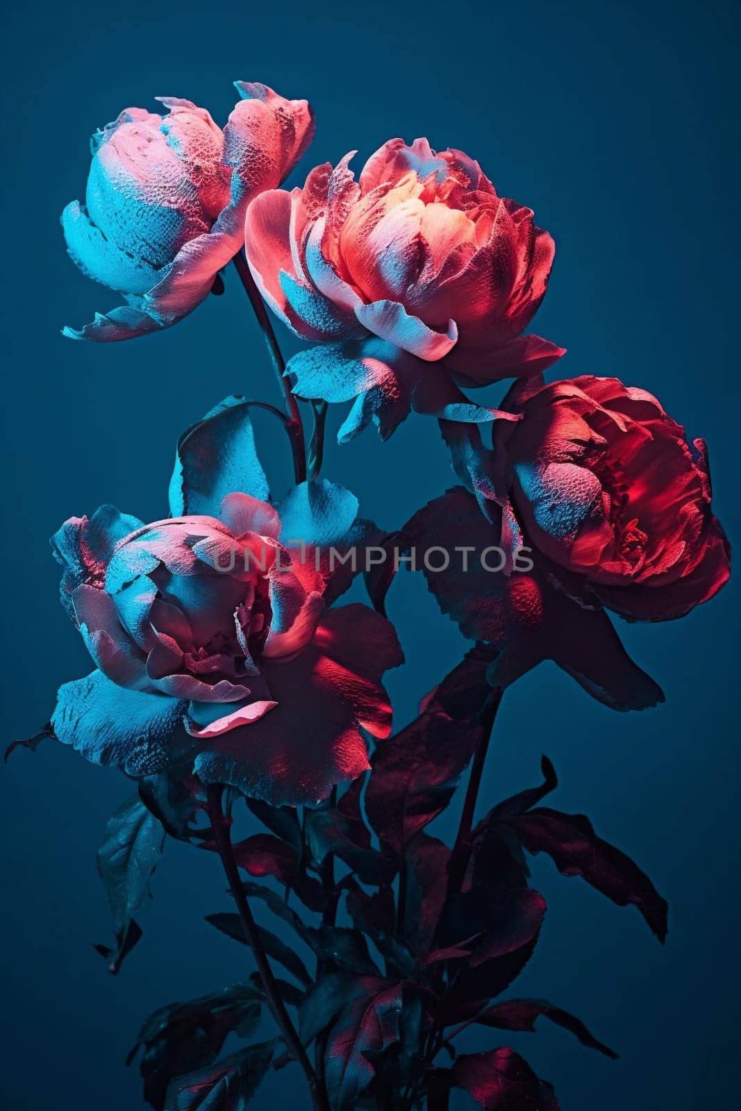 beauty beautiful vintage bloom trend colours flower design nature poster decoration plant flora texture neon peony trendy background bright blossom. Generative AI.