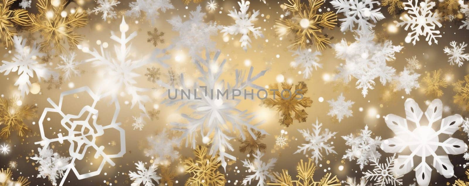 shine christmas background decoration holiday snowflake snow abstract gold white winter. Generative AI. by Vichizh