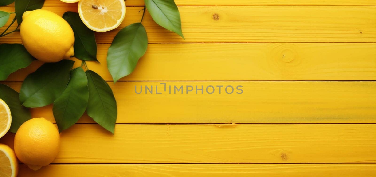 bright citric yellow fruit lemon natural healthy summer fresh nature view lay design color art food top juice close-up background juicy top. Generative AI.