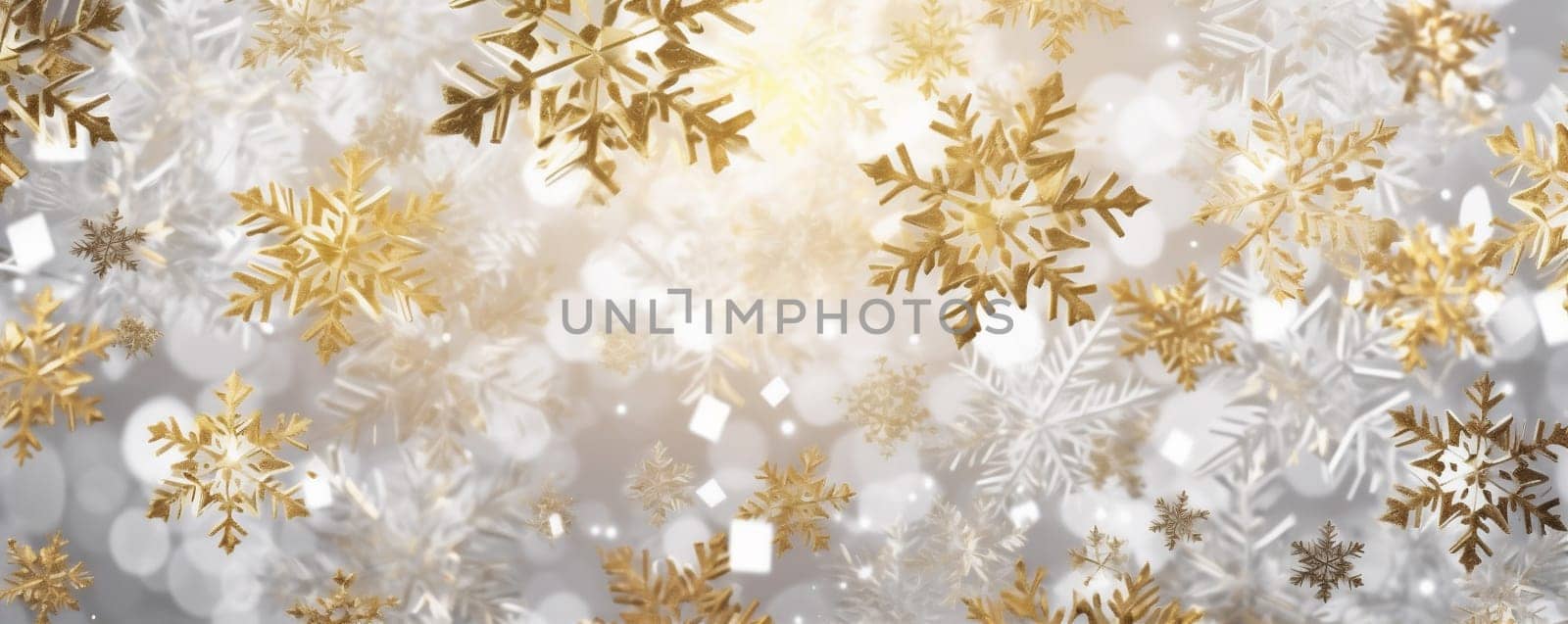 white winter snow snowflake gold christmas decoration abstract holiday background decor. Generative AI. by Vichizh