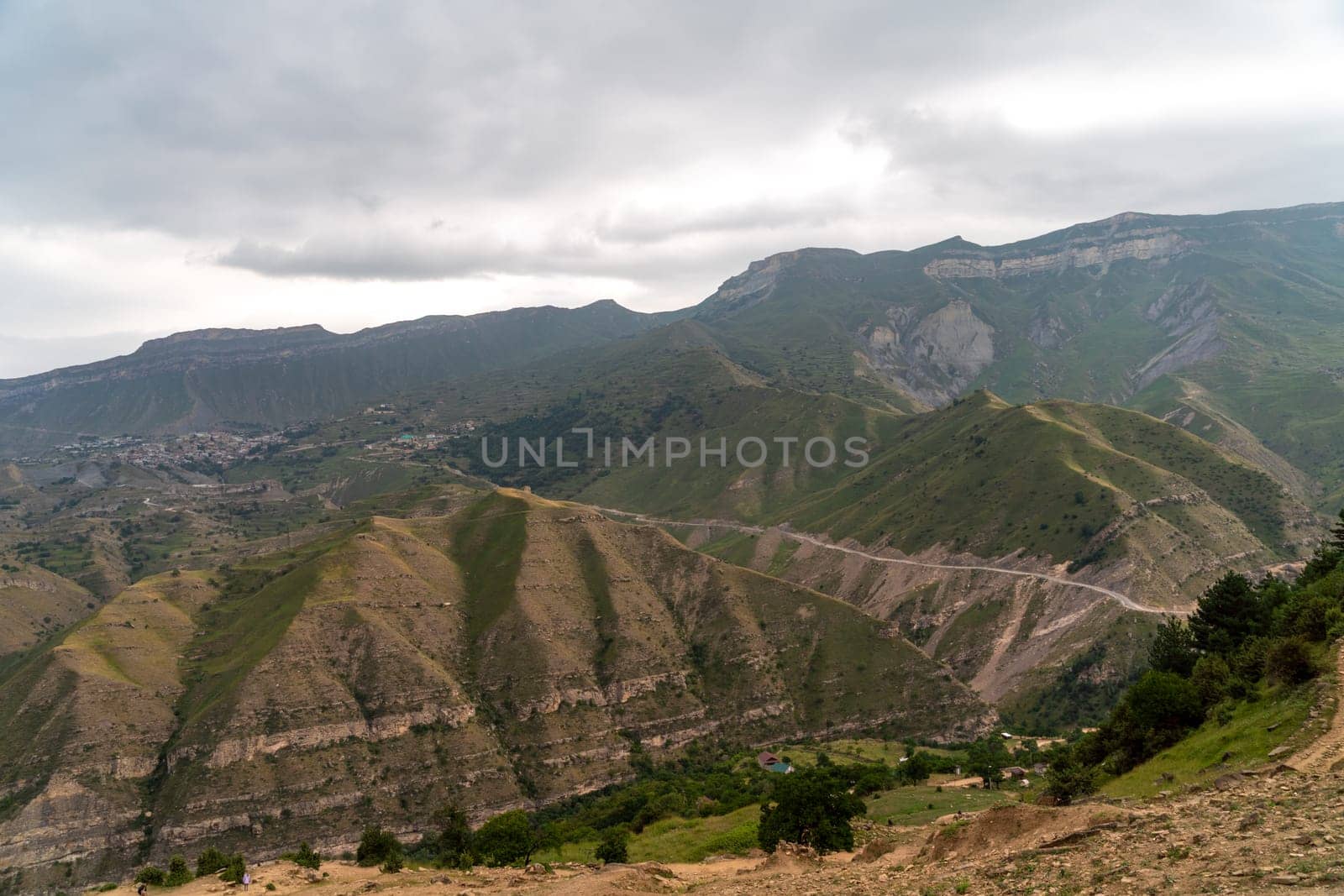 Caucasian mountain. Dagestan. Trees, rocks, mountains, view of the green mountains. Beautiful summer landscape. by Matiunina
