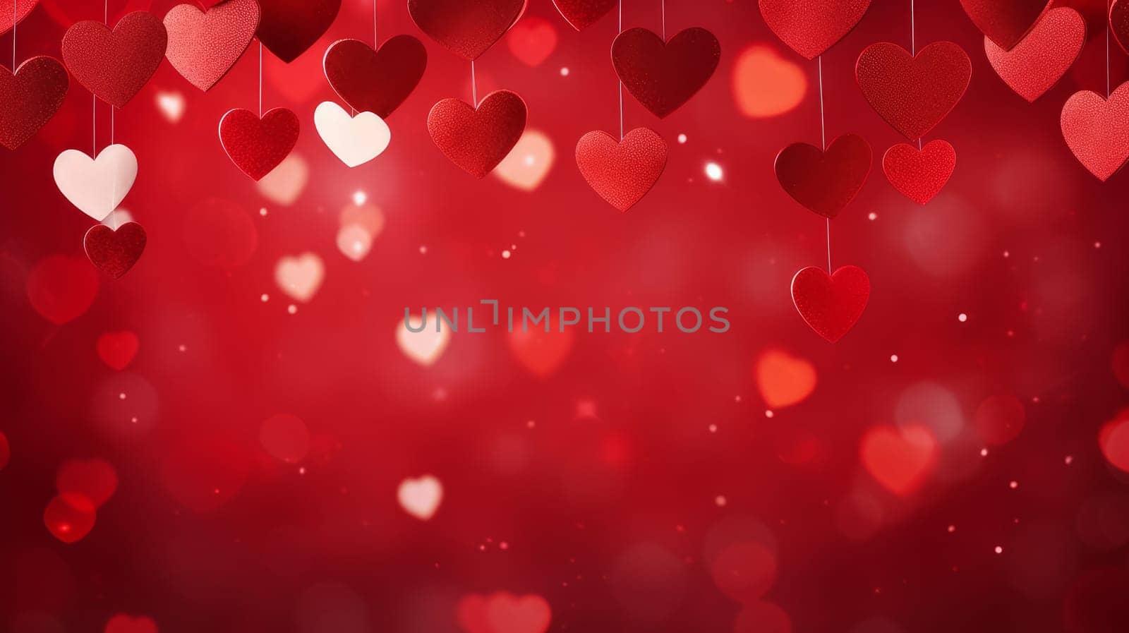 Red background with hearts and bokeh. by Alla_Yurtayeva