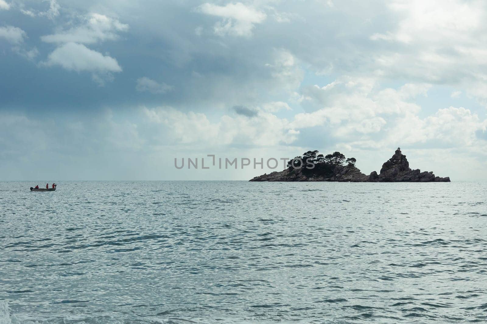 landscape photography, an island on the sea, a beautiful landscape, there is a place for an inscription. High quality photo